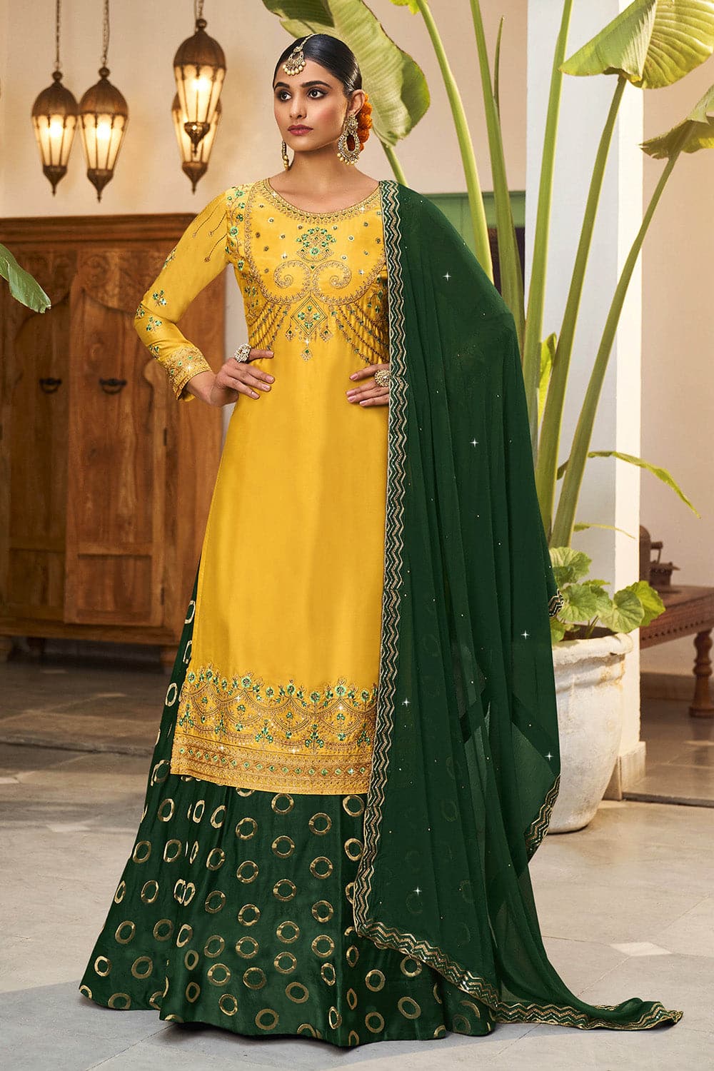 Art Silk Base Resham Work Maroon Color Lucknowi Style Salwar Suit
